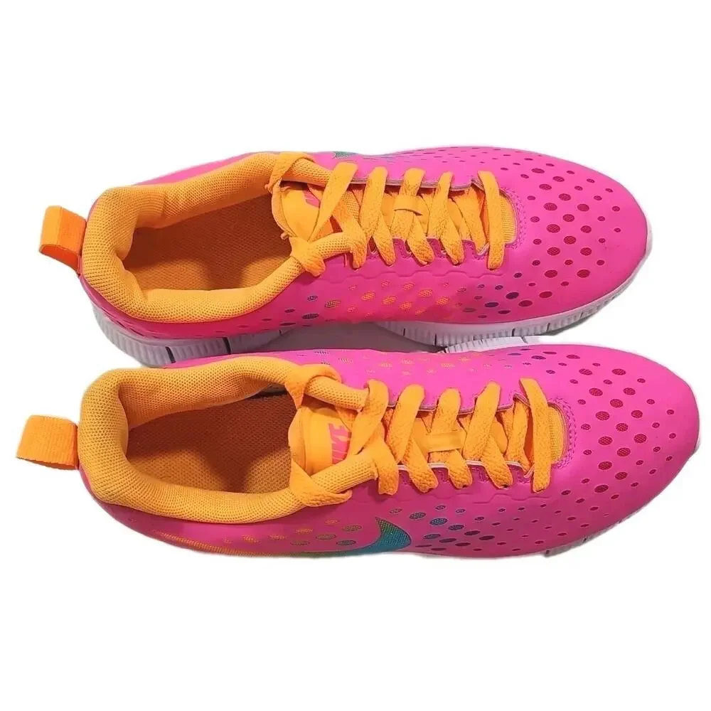 Nike ~Youth 7Y/Woman 8.5~ Pink/Orange Free Express Running Shoes ( 641866-600).
